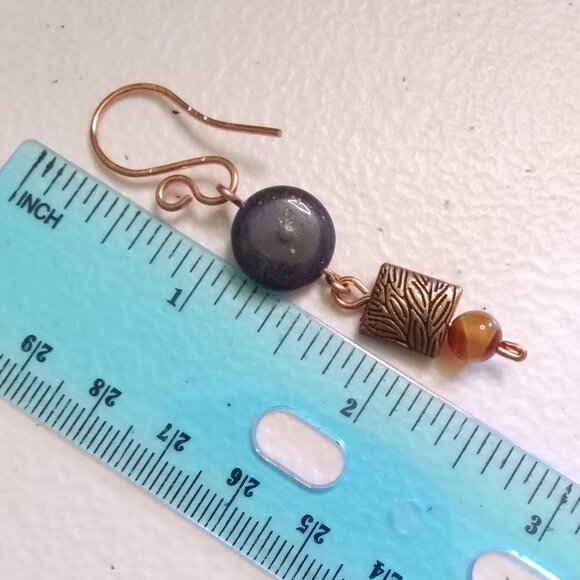 Autumn Alchemy: Copper & Lapis Coin Earrings with Russet Agate Warmth ~ Handmade - Picture 10 of 11
